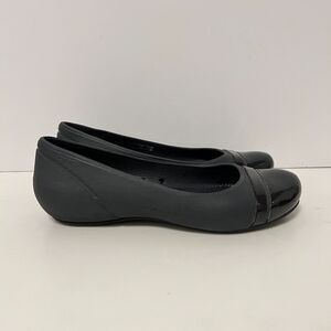 Crocs Shoes Womens 6 Black Ballet Flats Cap Toe Patent Shoes Casual Waterproof